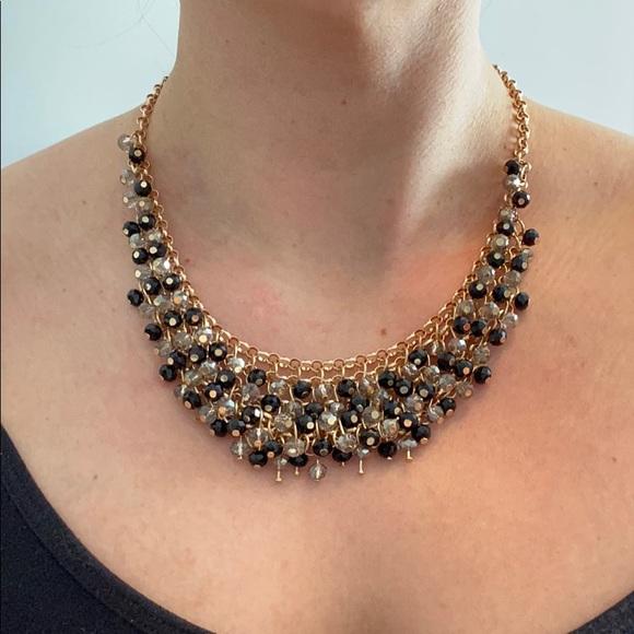 Gold Beaded Necklace, Black & Crystal - Picture 3 of 3